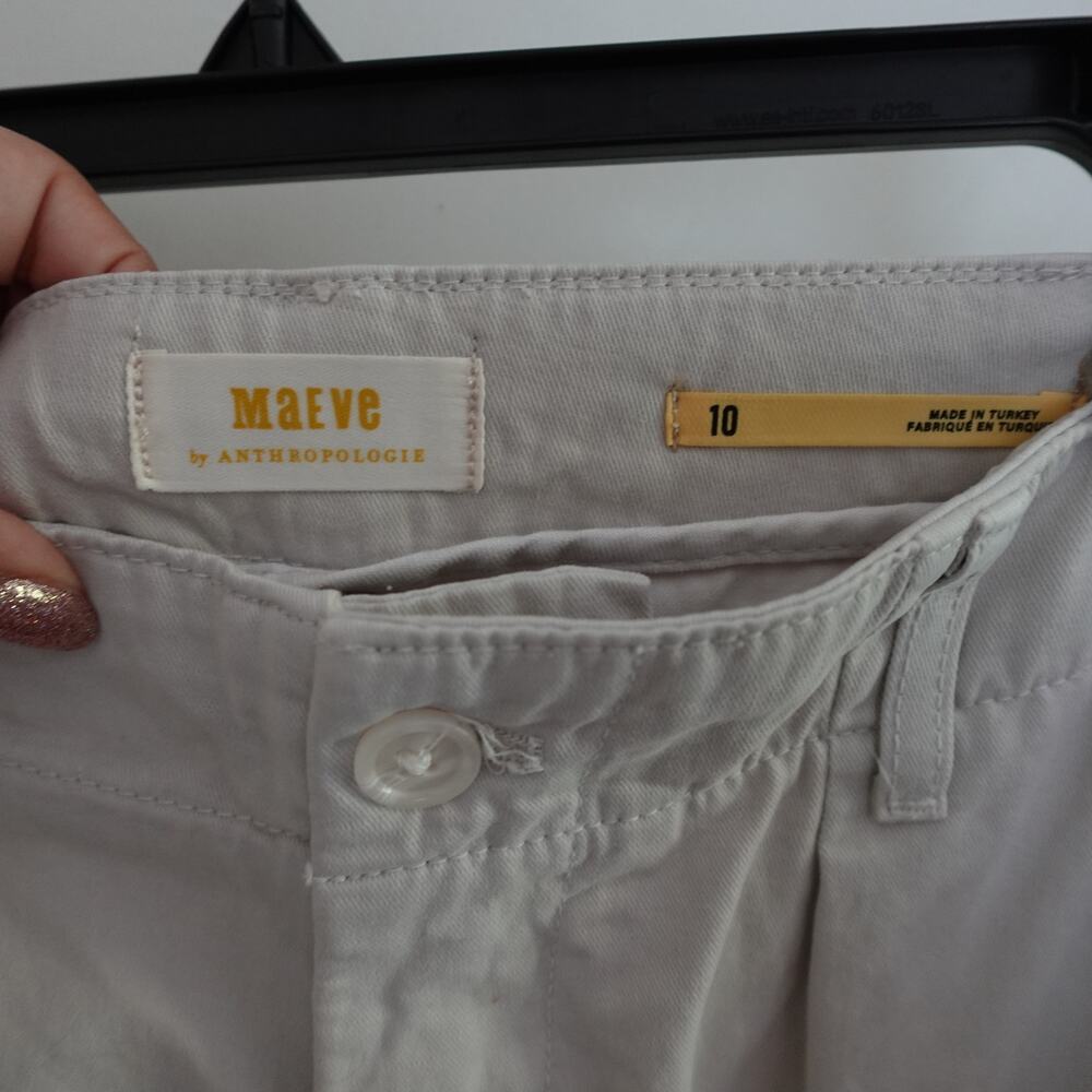 Maeve Anthropologie Pleated Wide-Leg Chino Trousers 100% Cotton Womens 10 Casual - Picture 6 of 13
